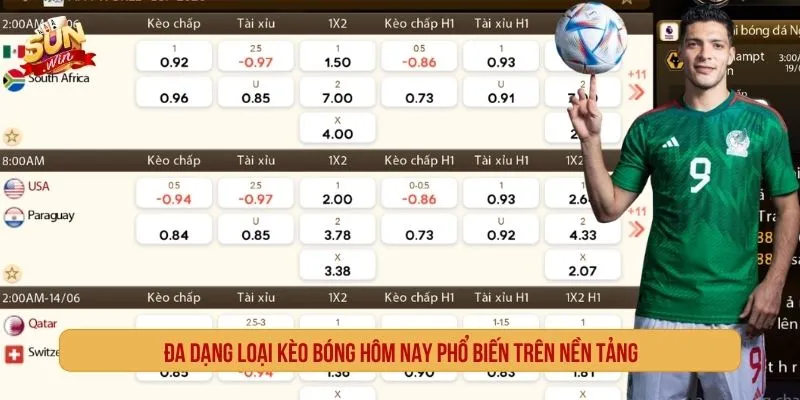 Đa dạng loại kèo bóng hôm nay phổ biến trên nền tảng